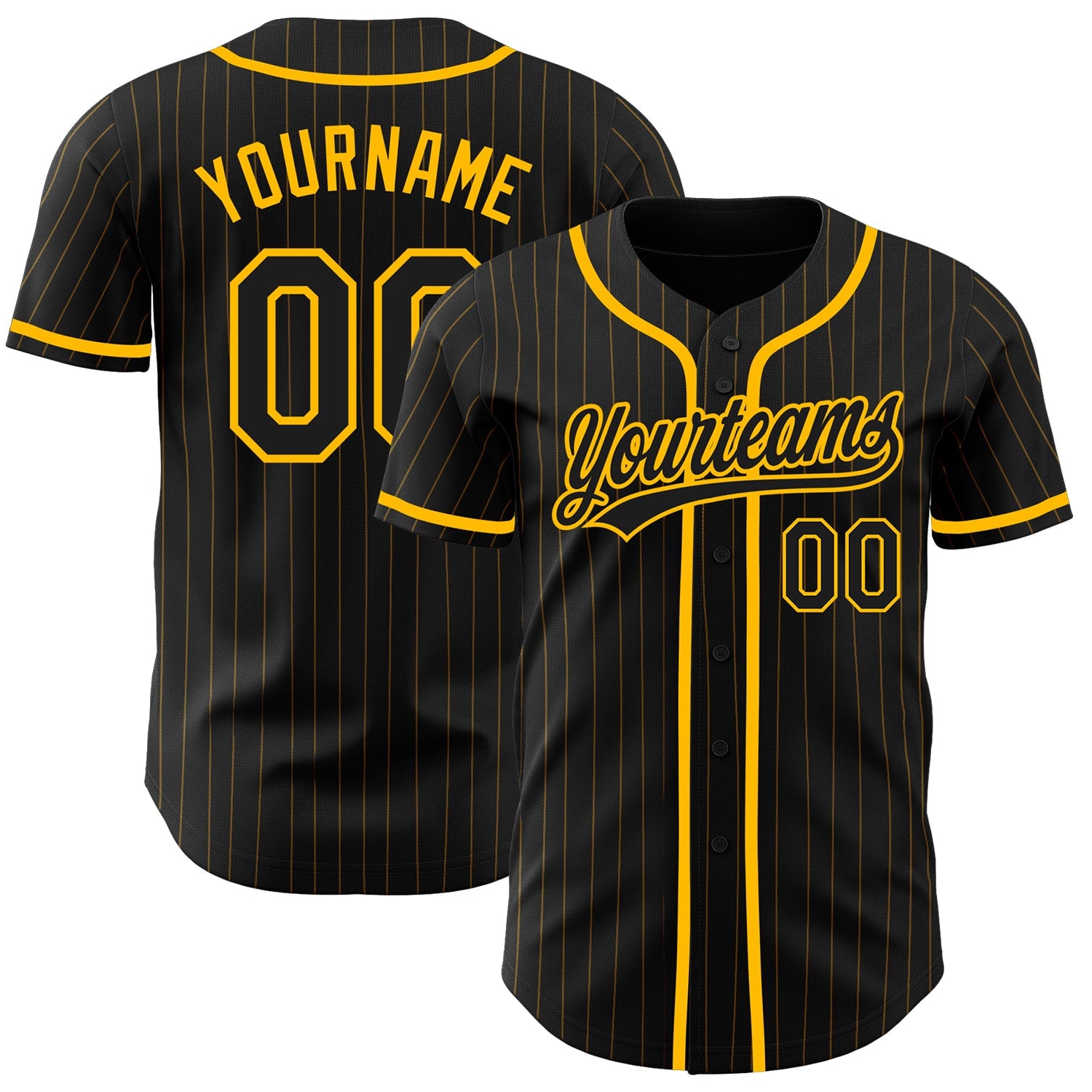 Black Gold Pinstripe Stitched Custom Baseball Jersey Team Uniform Personalized Gift
