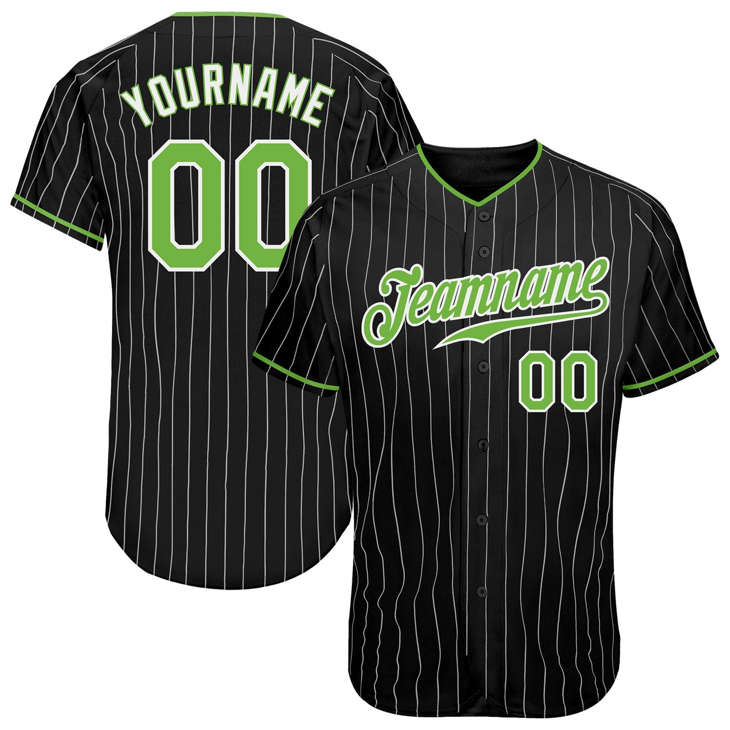 Black Pinstripe Neon Green Custom Baseball Jersey