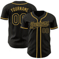 Black and Gold Pinstripe Personalized Team Apparel Custom Baseball Jersey Stitched