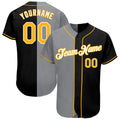 Black and Gray Split Personalized Team Apparel Custom Baseball Jersey Stitched