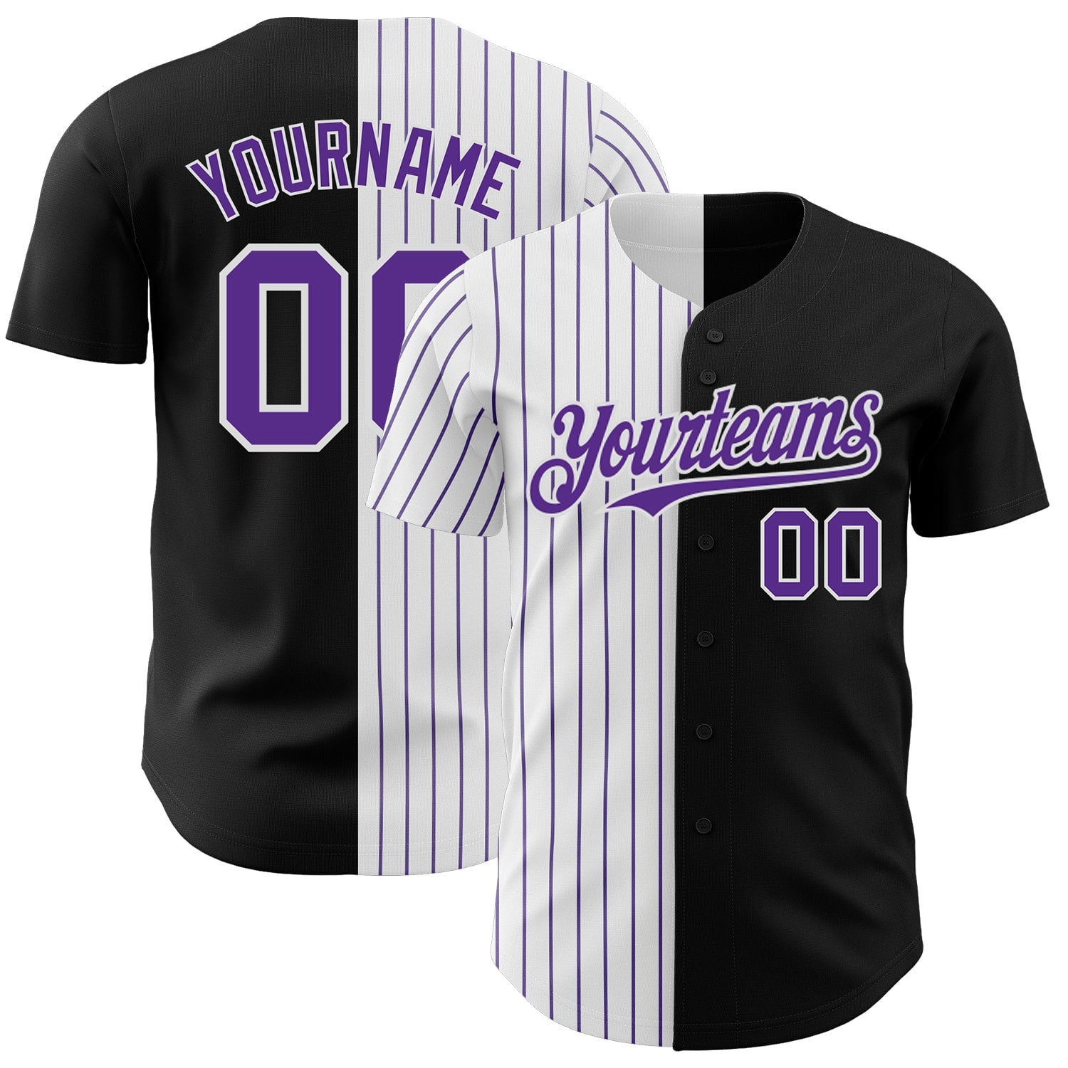 Black and White Pinstripe Split Personalized Team Apparel Custom Baseball Jersey Stitched (Copy)