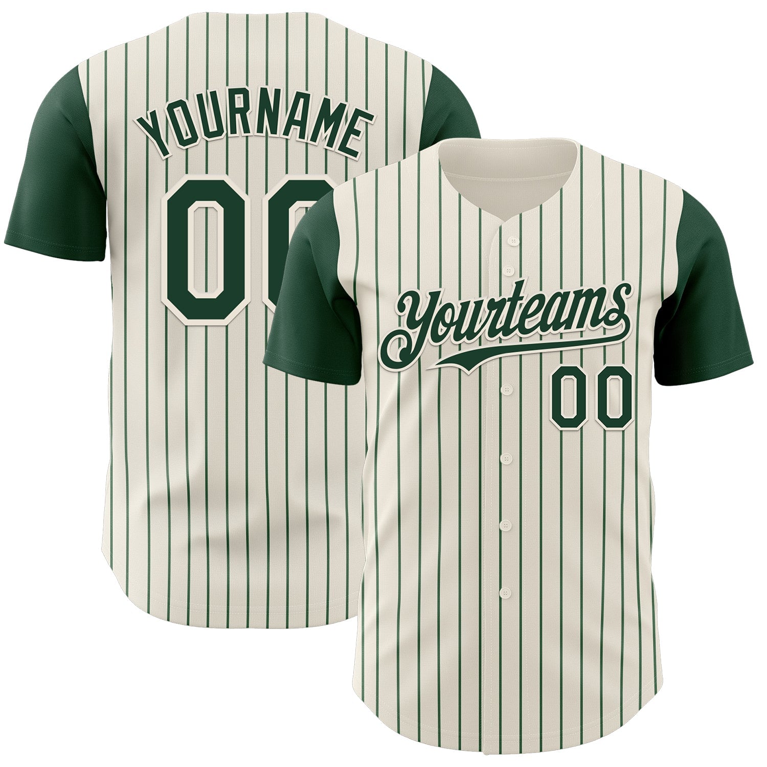 Cream Green Pinstripe Custom Baseball Jersey Breathable Performance Personalized