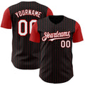 Black and Red Pinstripe Custom Baseball Jersey Personalized Stitched Shirt Performance