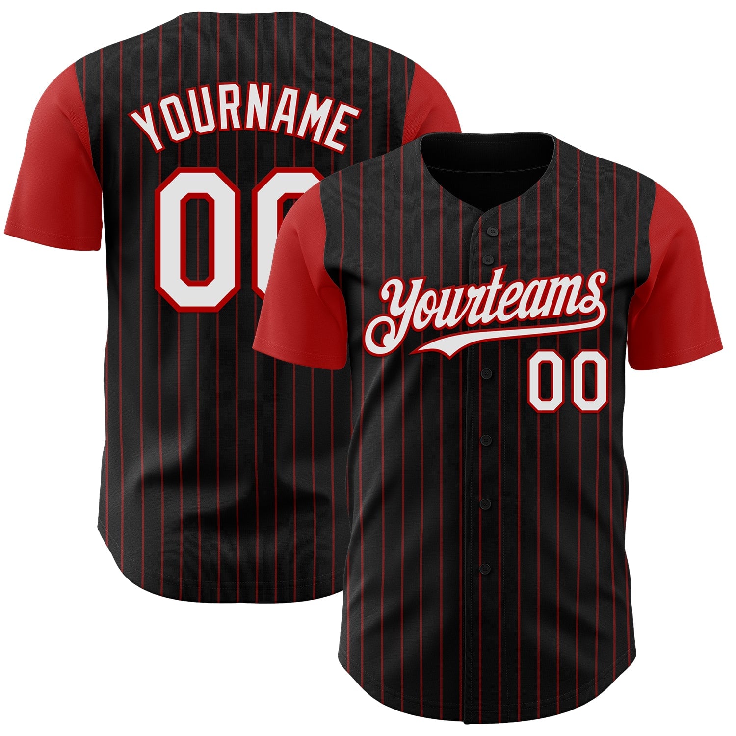 Black and Red Pinstripe Custom Baseball Jersey Personalized Stitched Shirt Performance
