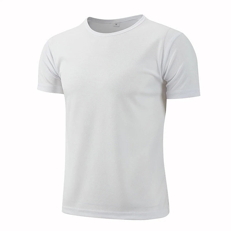 Men's Breathable T-shirt Sportswear Round Neck Gym Fitness T-shirt White